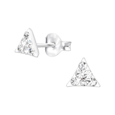 Children's Silver Triangle Ear Studs with Crystal