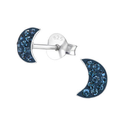 Children's Silver Moon Ear Studs with Genuine European Crystals