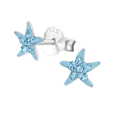 Children's Silver Starfish Ear Studs with Crystal