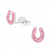 Children's Silver Horseshoe Ear Studs with Crystal