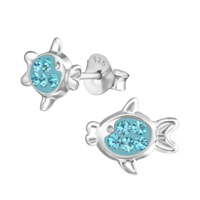 Children's Silver Fish Ear Studs with Crystal