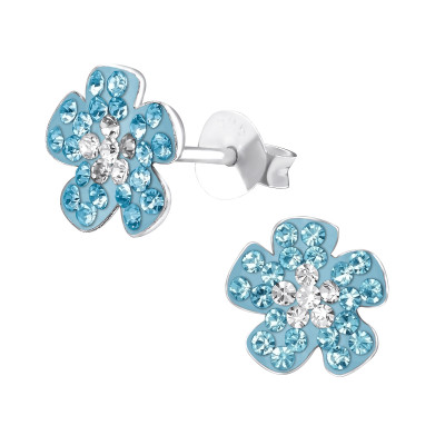 Children's Silver Flower Ear Studs with Crystal