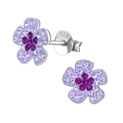 Flower Children's Sterling Silver Ear Studs with Crystal