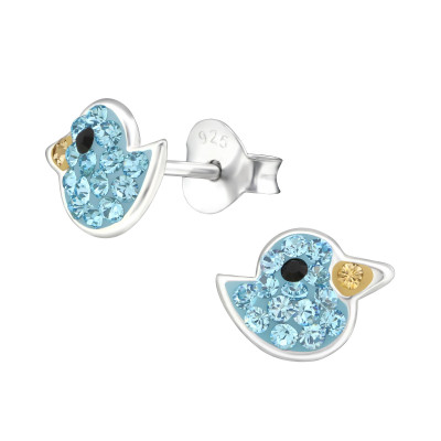 Children's Silver Bird Ear Studs with Genuine European Crystals