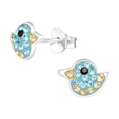 Children's Silver Duck Ear Studs with Crystal