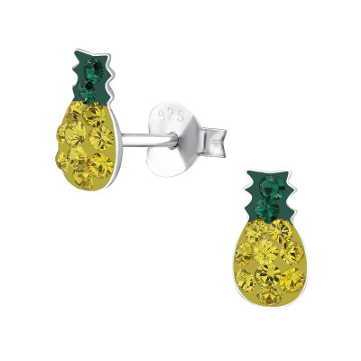 Children's Silver Pineapple Ear Studs with Crystal