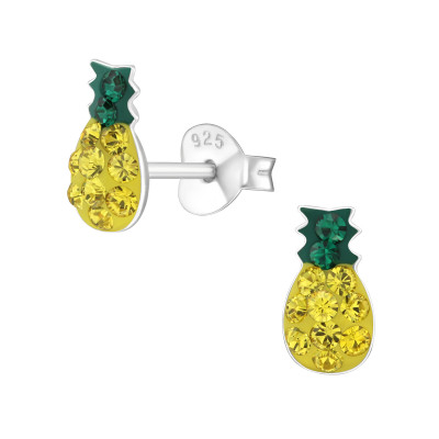 Children's Silver Pineapple Ear Studs with Crystal