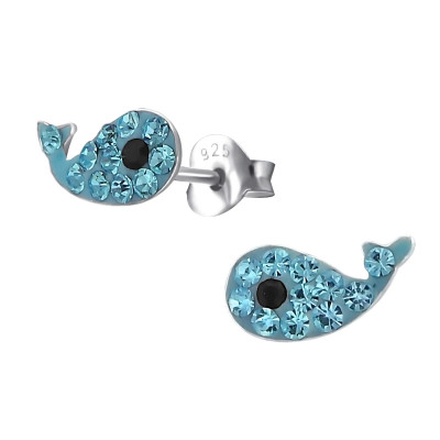 Whale Children's Sterling Silver Ear Studs with Crystal