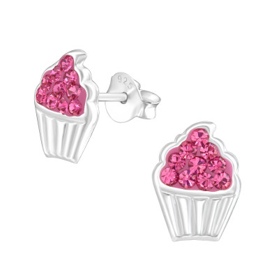 Children's Silver Cupcake Ear Studs with Crystal