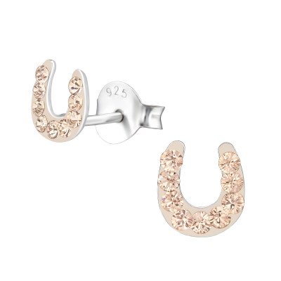 Children's Silver Horseshoe Ear Studs with Genuine European Crystals