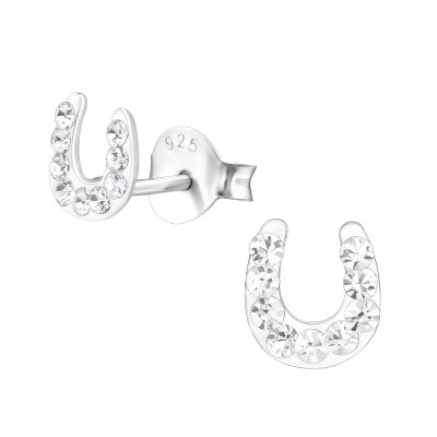 Children's Silver Horseshoe Ear Studs with Crystal