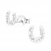 Children's Silver Horseshoe Ear Studs with Crystal