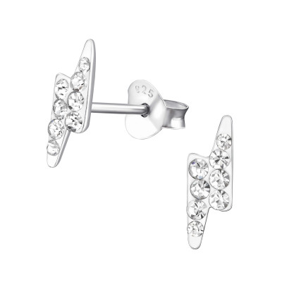 Children's Silver Thunderbolt Ear Studs with Crystal