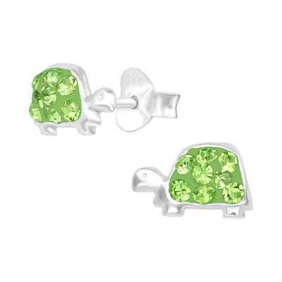 Children's Silver Turtle Ear Studs with Crystal