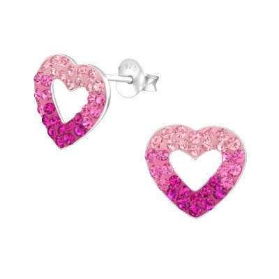 Heart Children's Sterling Silver Ear Studs with Crystal