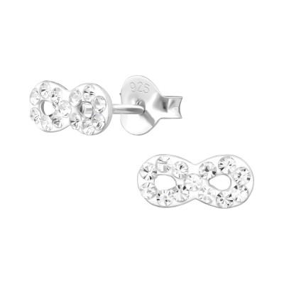 Children's Silver Infinity Ear Studs with Crystal