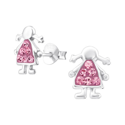 Children's Silver Girl Ear Studs with Crystal