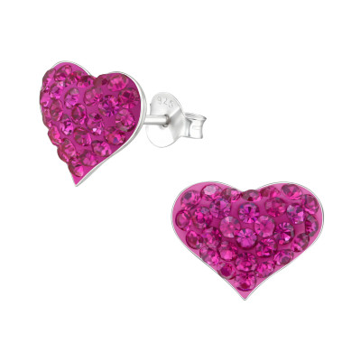 Children's Silver Heart Ear Studs with Crystal