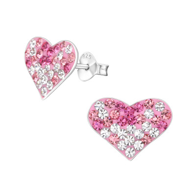 Children's Silver Heart Ear Studs with Crystal