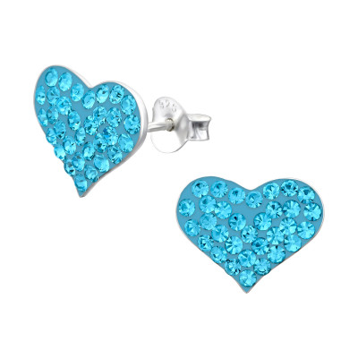 Children's Silver Heart Ear Studs with Crystal