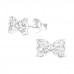 Children's Silver Bow Ear Studs with Crystal