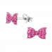 Children's Silver Ribbon Ear Studs with Crystal