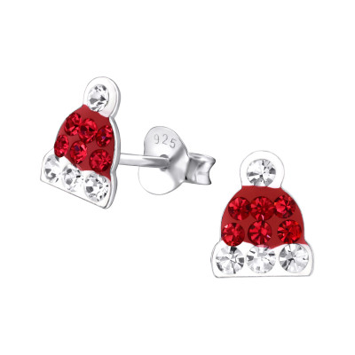 Children's Silver Hat Ear Studs with Crystal