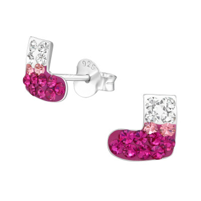 Children's Silver Socks Ear Studs with Crystal