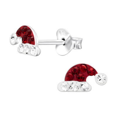 Children's Silver Santa Hat Ear Studs with Crystal