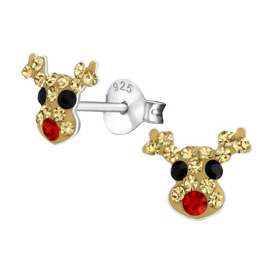 Children's Silver Deer Ear Studs with Crystal