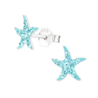 Children's Silver Starfish Ear Studs with Crystal