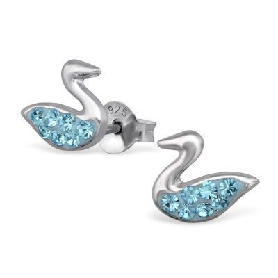 Swan Children's Sterling Silver Ear Studs with Crystal