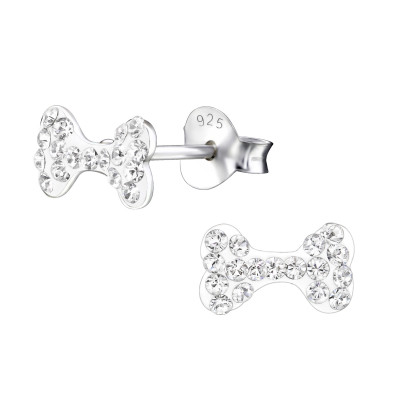 Children's Silver Bone Ear Studs with Genuine European Crystals