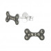 Children's Silver Bone Ear Studs with Crystal