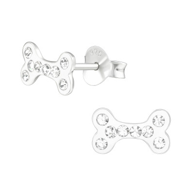 Children's Silver Bone Ear Studs with Crystal