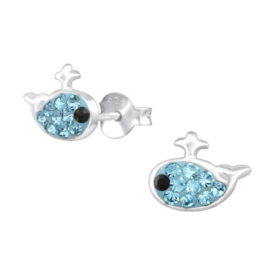 Children's Silver Whale Ear Studs with Crystal