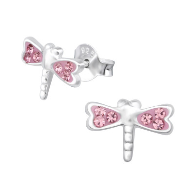 Children's Silver Dragonfly Ear Studs with Crystal