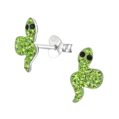 Children's Silver Snake Ear Studs with Crystal