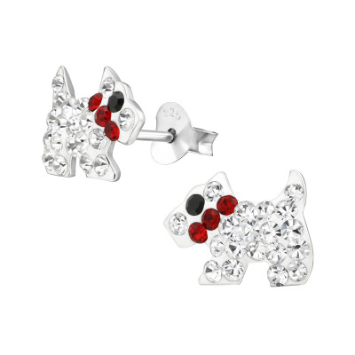 Children's Silver Dog Ear Studs with Crystal