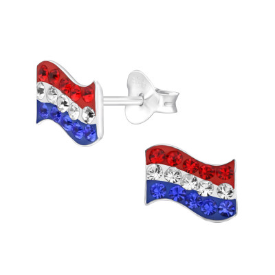 Children's Silver Netherlands Flag Ear Studs with Crystal