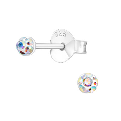 Children's Silver Round Ear Studs with Crystal