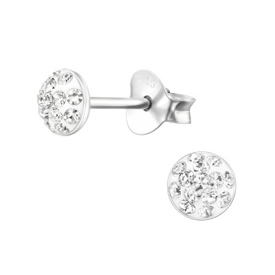 Children's Silver Round Ear Studs with Crystal