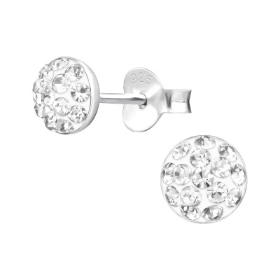 Children's Silver Round Ear Studs with Crystal