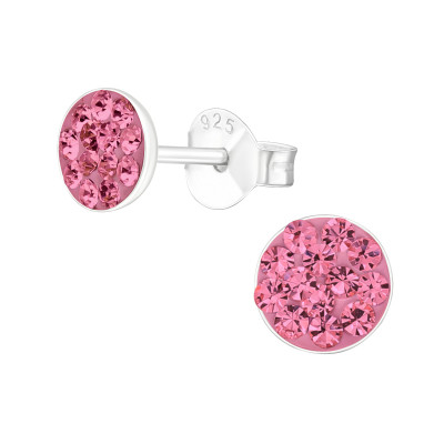 Children's Silver Round Ear Studs with Crystal