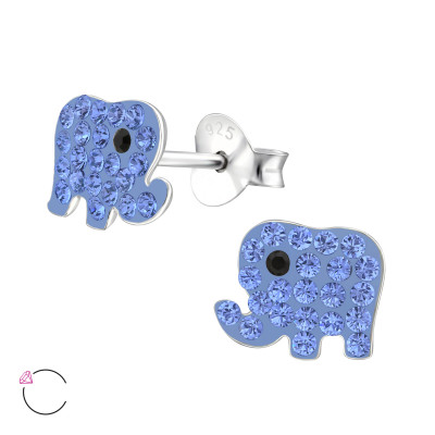 Children's Silver Elephant Ear Studs with Genuine European Crystals