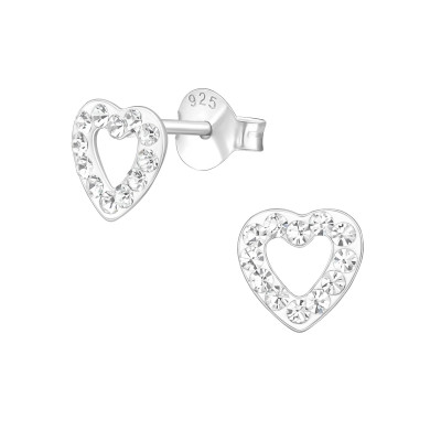 Children's Silver Heart Ear Studs with Crystal