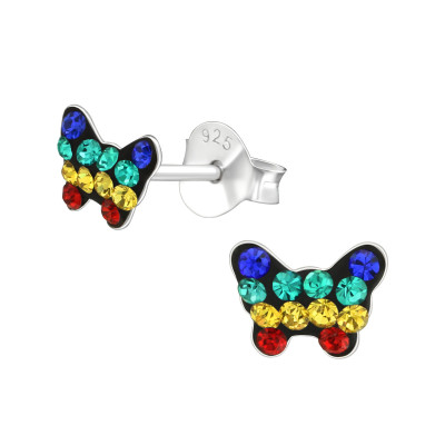 Children's Silver Butterfly Ear Studs with Genuine European Crystals