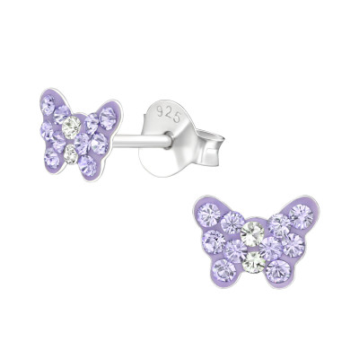 Children's Silver Butterfly Ear Studs with Genuine European Crystals