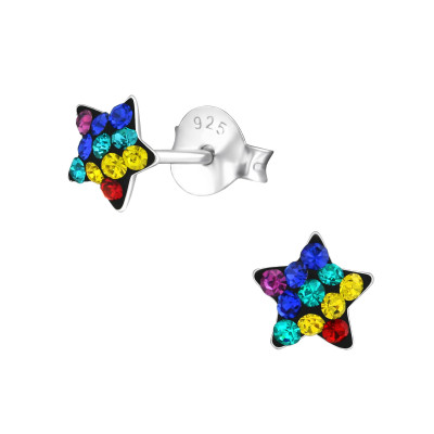 Children's Silver Star Ear Studs with Crystal