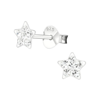 Children's Silver Star Ear Studs with Crystal